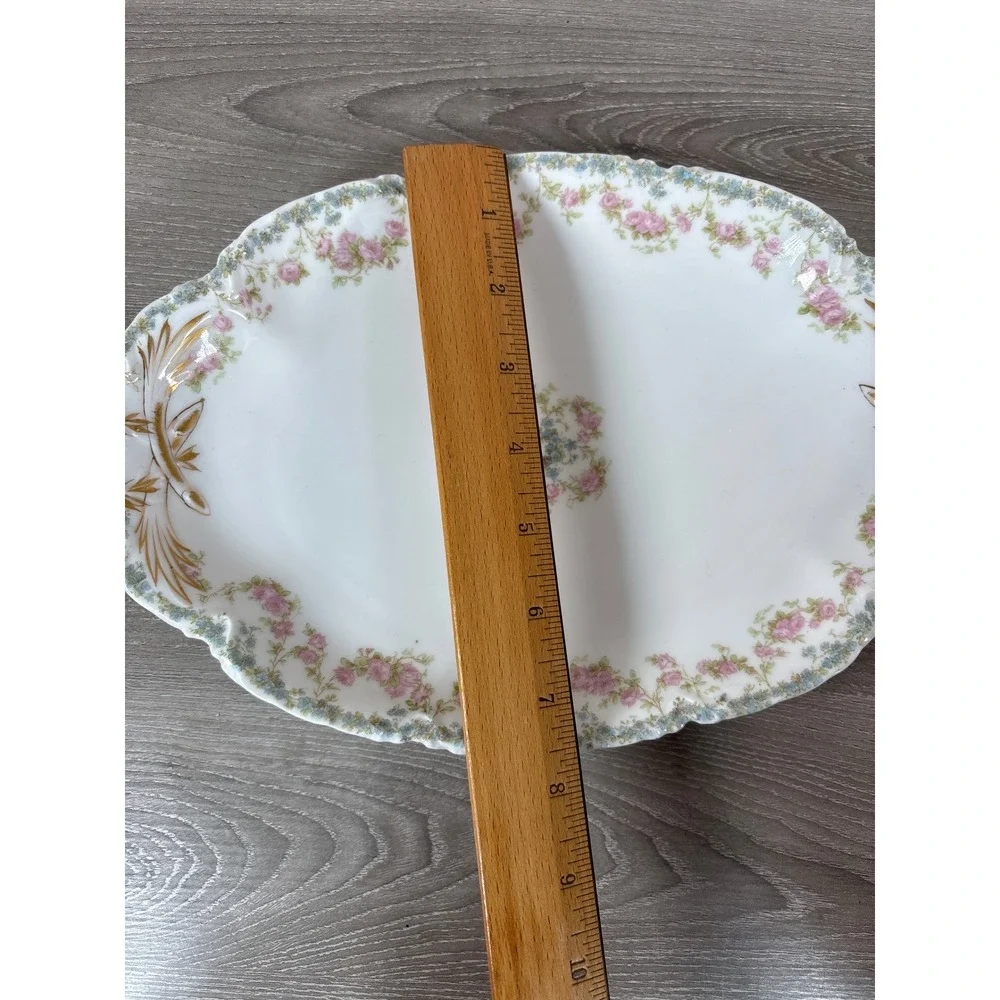 Haviland Limoges France Pink Rose Gold Leaf Oval Serving Platter Gimbel Bros